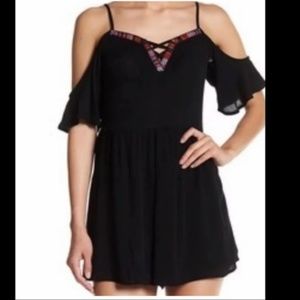 Jolt Black Tribal Embroidery Cold Shoulder Romper